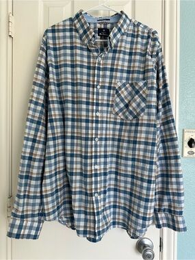 BEN SHERMAN Blue/Tan Plaid Casual Button Up Down Long Sleeve Shirt Sz XXL
